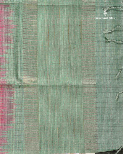 Semi Tussar Saree - Pink Colour Body With Contrast Sage Green Blouse
