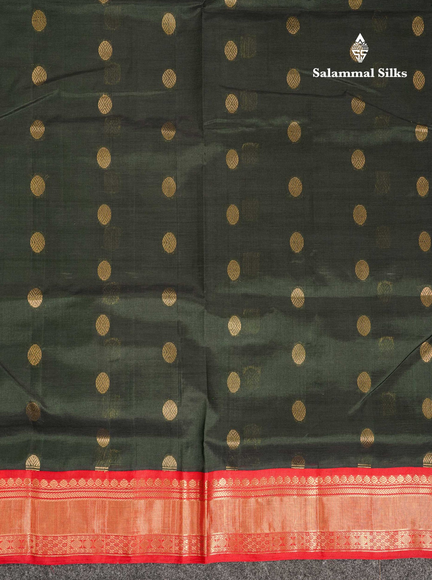 Beautiful Dark Bottle Green Pure Silk Cotton Saree With Contrast Chilly Red Traditional Border