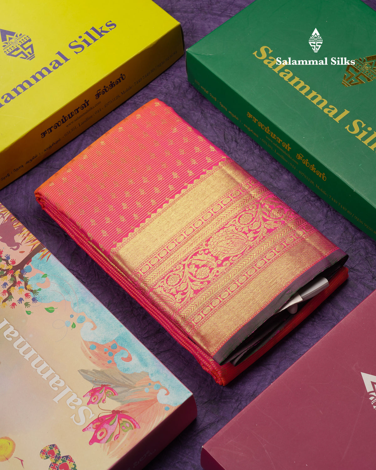 Beautiful Dual Tone Pinkish Orange Vaira Oosi Lines With Butta Pure Kanjivaram Silk Saree With Traditional Border