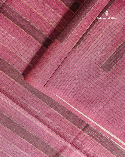 Semi Tussar Saree - Pink Colour Body With Contrast Sage Green Blouse