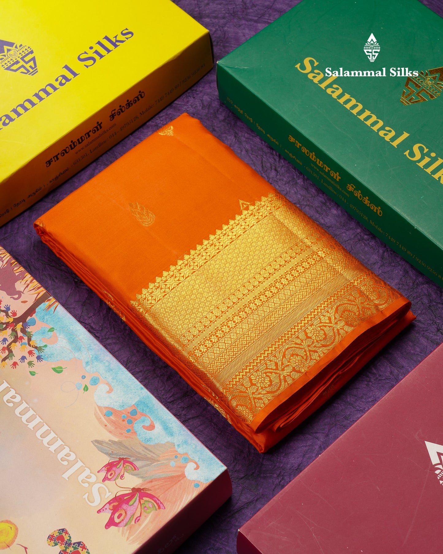 Beautiful Orange Pure Kanjivaram Silk Saree With Traditional Evening Morning Border