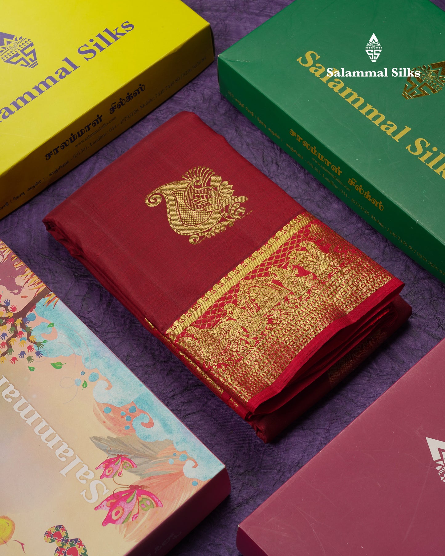 Beautiful Maroon Pure Kanjivaram Silk Saree With Contrast Chilly Red Traditional Pallaku Border