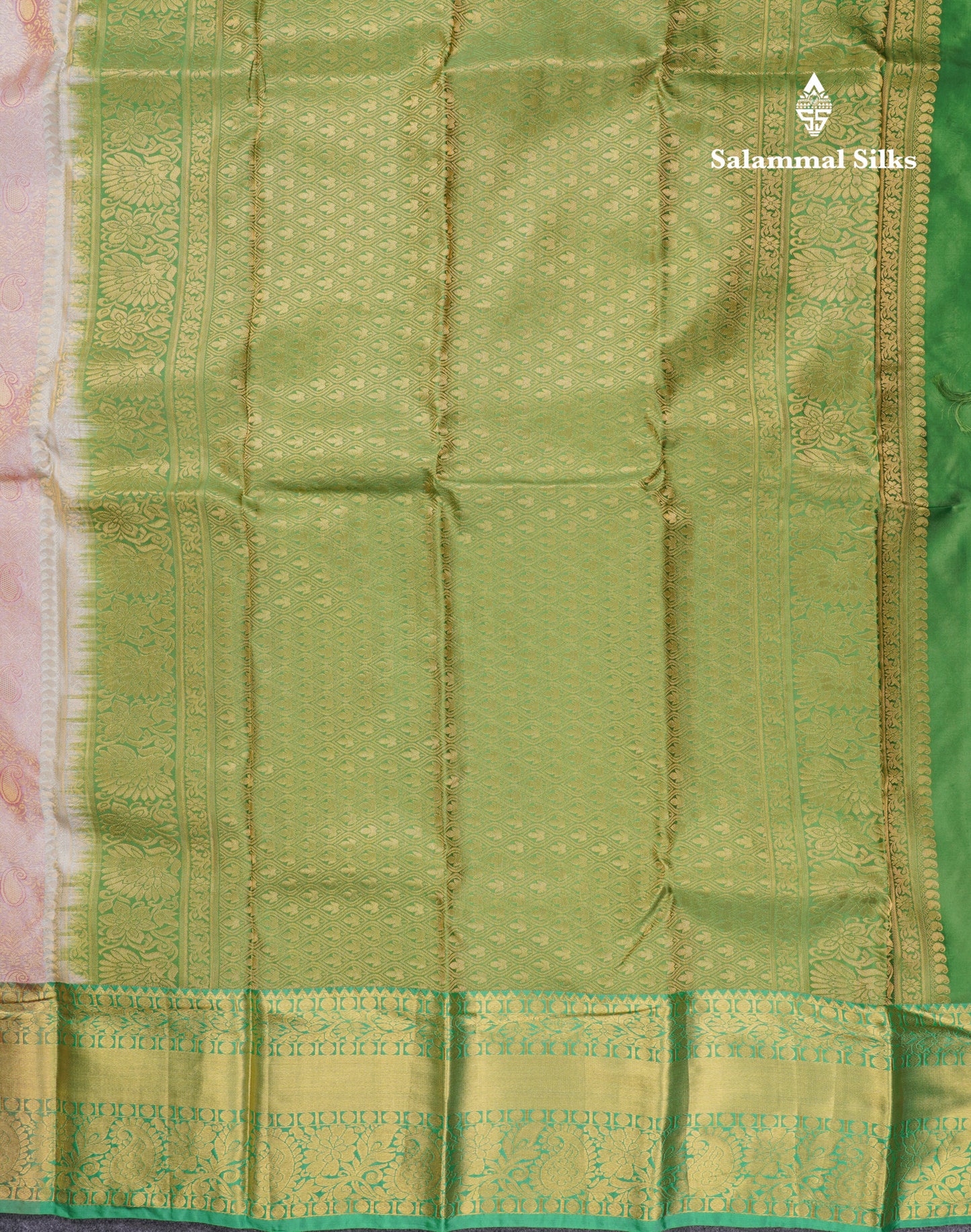 Baby Pink Bridal Pure Mix Kanjivaram Silk Saree With Contrast Green Traditional Border