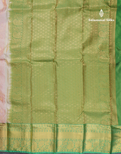 Baby Pink Bridal Pure Mix Kanjivaram Silk Saree With Contrast Green Traditional Border