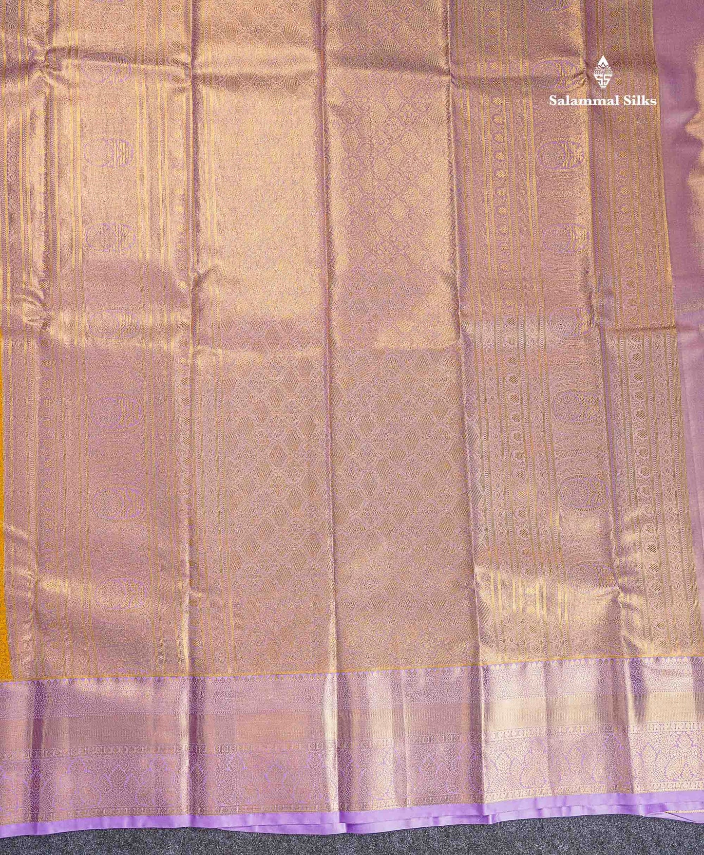 Bridal Semi Silk Saree - Golden Yellow Colour Body Tissue With Contrast Lavender Evening Morning Border