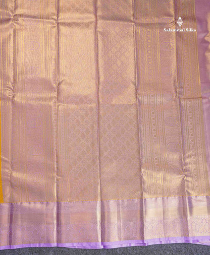 Bridal Semi Silk Saree - Golden Yellow Colour Body Tissue With Contrast Lavender Evening Morning Border