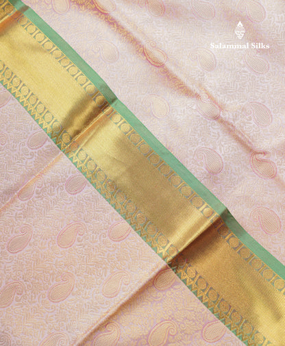 Baby Pink Bridal Pure Mix Kanjivaram Silk Saree With Contrast Green Traditional Border