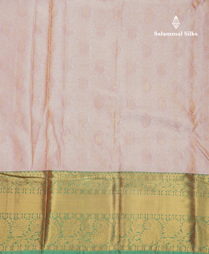Baby Pink Bridal Pure Mix Kanjivaram Silk Saree With Contrast Green Traditional Border