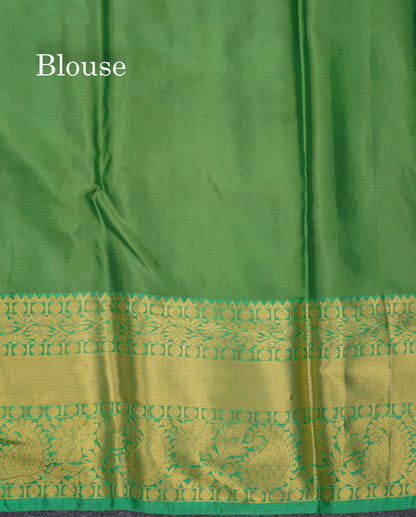 Baby Pink Bridal Pure Mix Kanjivaram Silk Saree With Contrast Green Traditional Border