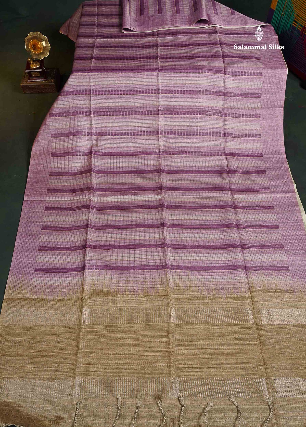 Semi Tussar Saree - Lavender Colour Body With Contrast Dual Tone Beige Blouse