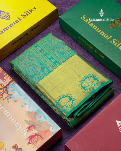 Beautiful Rexona Green Menakari Work Bridal Pure Kanjivaram Silk Saree With Traditional Border