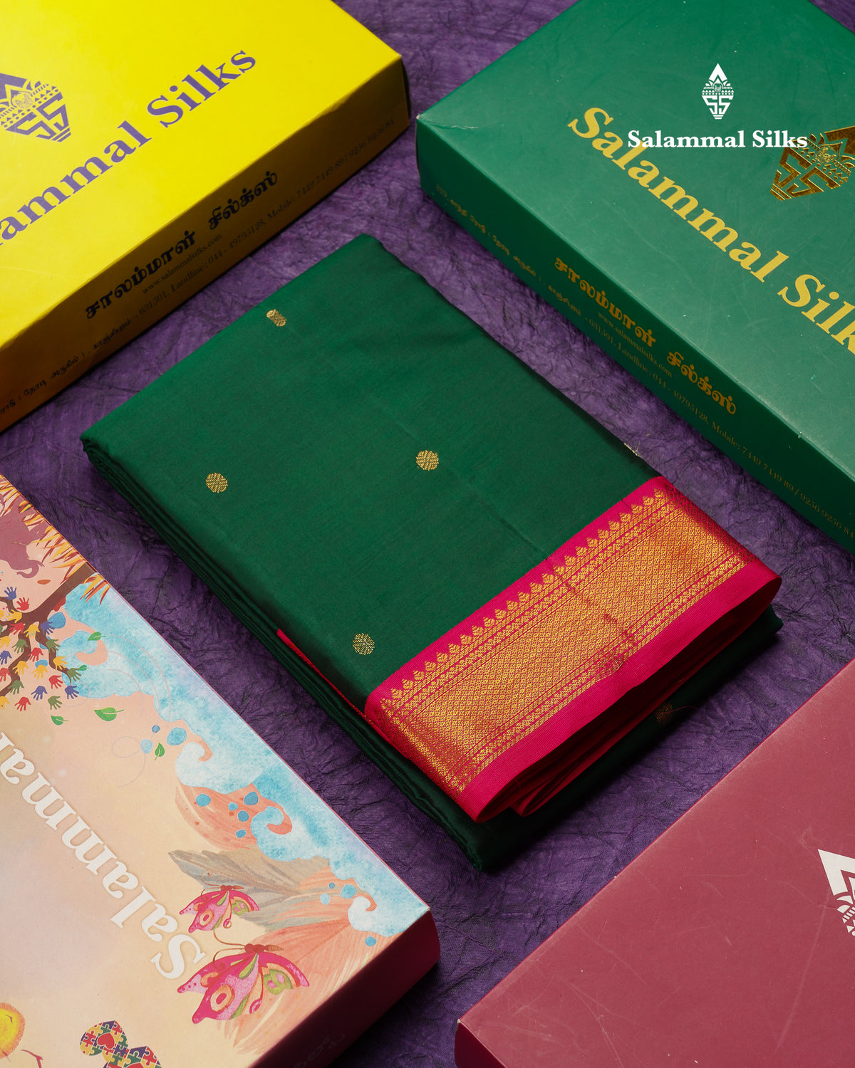 Beautiful Bottle Green Pure Kanjivaram Silk Saree With Contrast Pink Traditional Medium Border