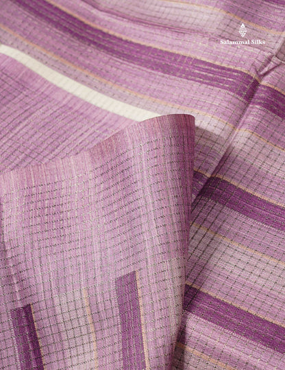 Semi Tussar Saree - Lavender Colour Body With Contrast Dual Tone Beige Blouse