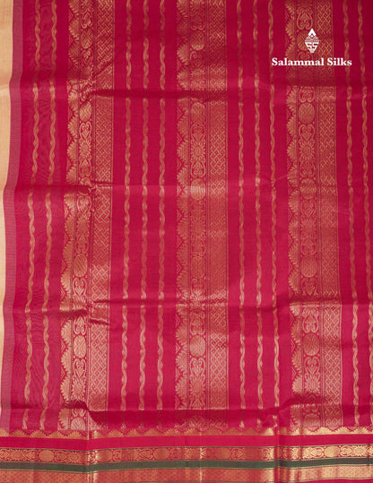 Beautiful Cream Sandal Plain Pure Silk Cotton Saree With Contrast Pink Traditional Border