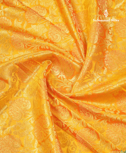 Beautiful Yellow Bridal Pure Mix Kanjivaram Silk Saree With Contrast Saffire Green Traditional Evening Morning Border