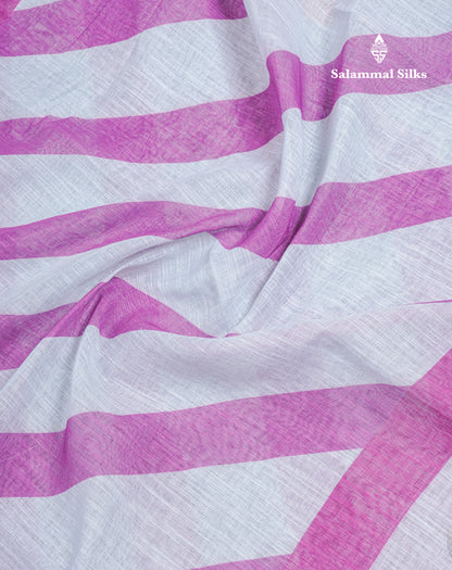 Beautiful Blueish Grey Linen Mix Saree With Flotal Print Small Ribbon Border