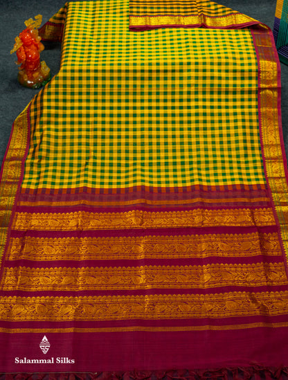 Beautiful Paalum Pazham Checks Pure Silk Cotton Saree With Contrast Dual Tone Maroon Traditional Border