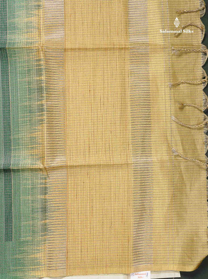 Semi Tussar Saree - Green Colour Body With Contrast Light Yellow Blouse