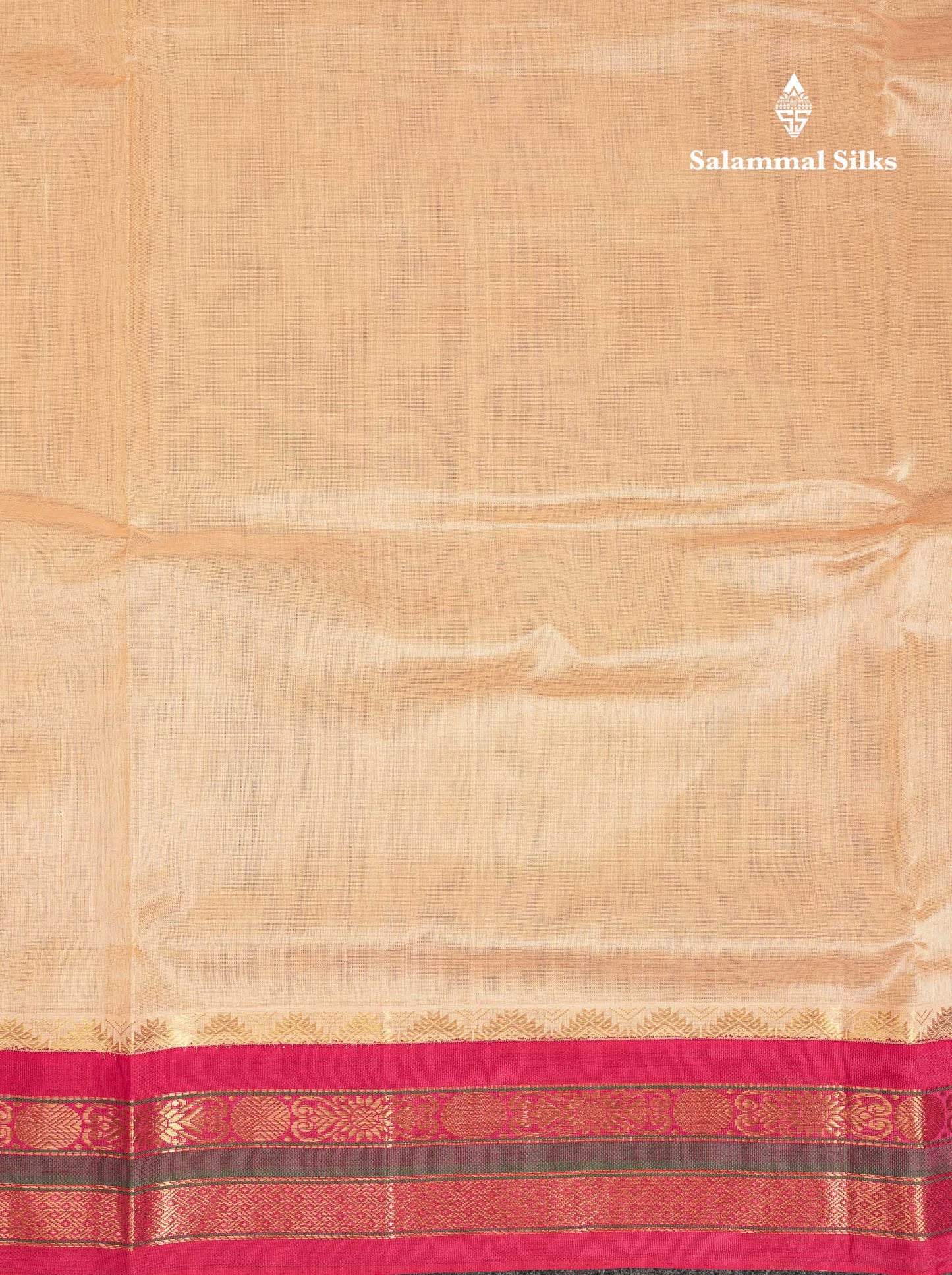 Beautiful Cream Sandal Plain Pure Silk Cotton Saree With Contrast Pink Traditional Border