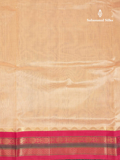 Beautiful Cream Sandal Plain Pure Silk Cotton Saree With Contrast Pink Traditional Border