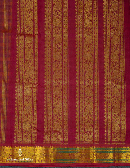Beautiful Paalum Pazham Checks Pure Silk Cotton Saree With Contrast Dual Tone Maroon Traditional Border