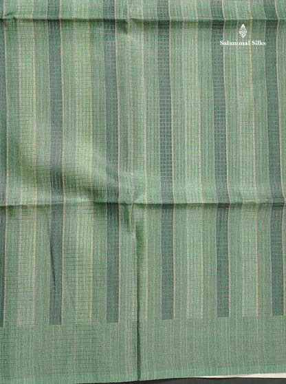 Semi Tussar Saree - Green Colour Body With Contrast Light Yellow Blouse