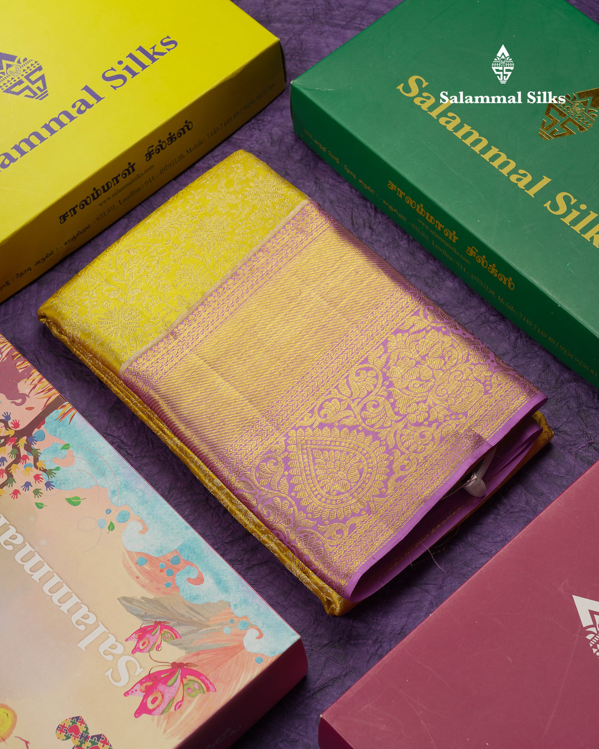 Beautiful Gold Tissue Bridal Pure Kanjivaram Silk Saree With Contrast Lavender Traditional Evening Morning Border