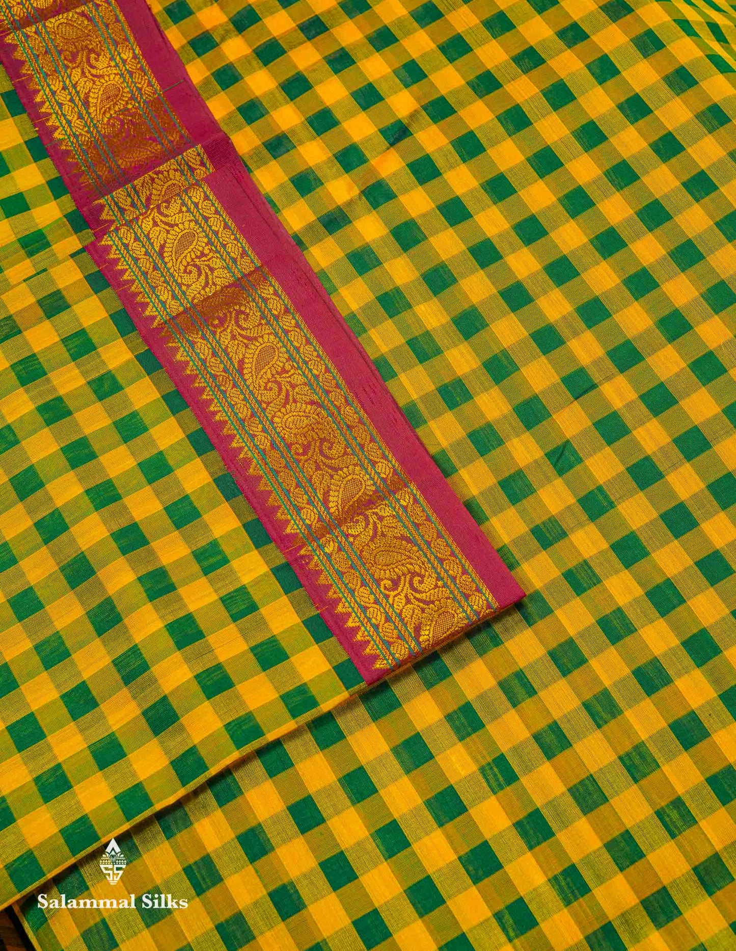 Beautiful Paalum Pazham Checks Pure Silk Cotton Saree With Contrast Dual Tone Maroon Traditional Border