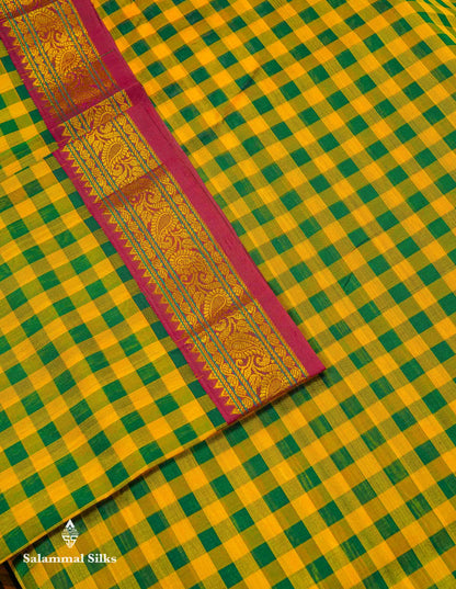 Beautiful Paalum Pazham Checks Pure Silk Cotton Saree With Contrast Dual Tone Maroon Traditional Border