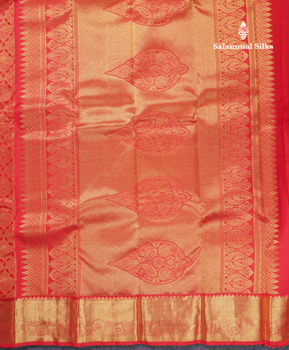 Beautiful Chilly Red Bridal Pure Kanjivaram Silk Saree With Traditional Border