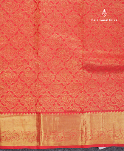 Beautiful Chilly Red Bridal Pure Kanjivaram Silk Saree With Traditional Border
