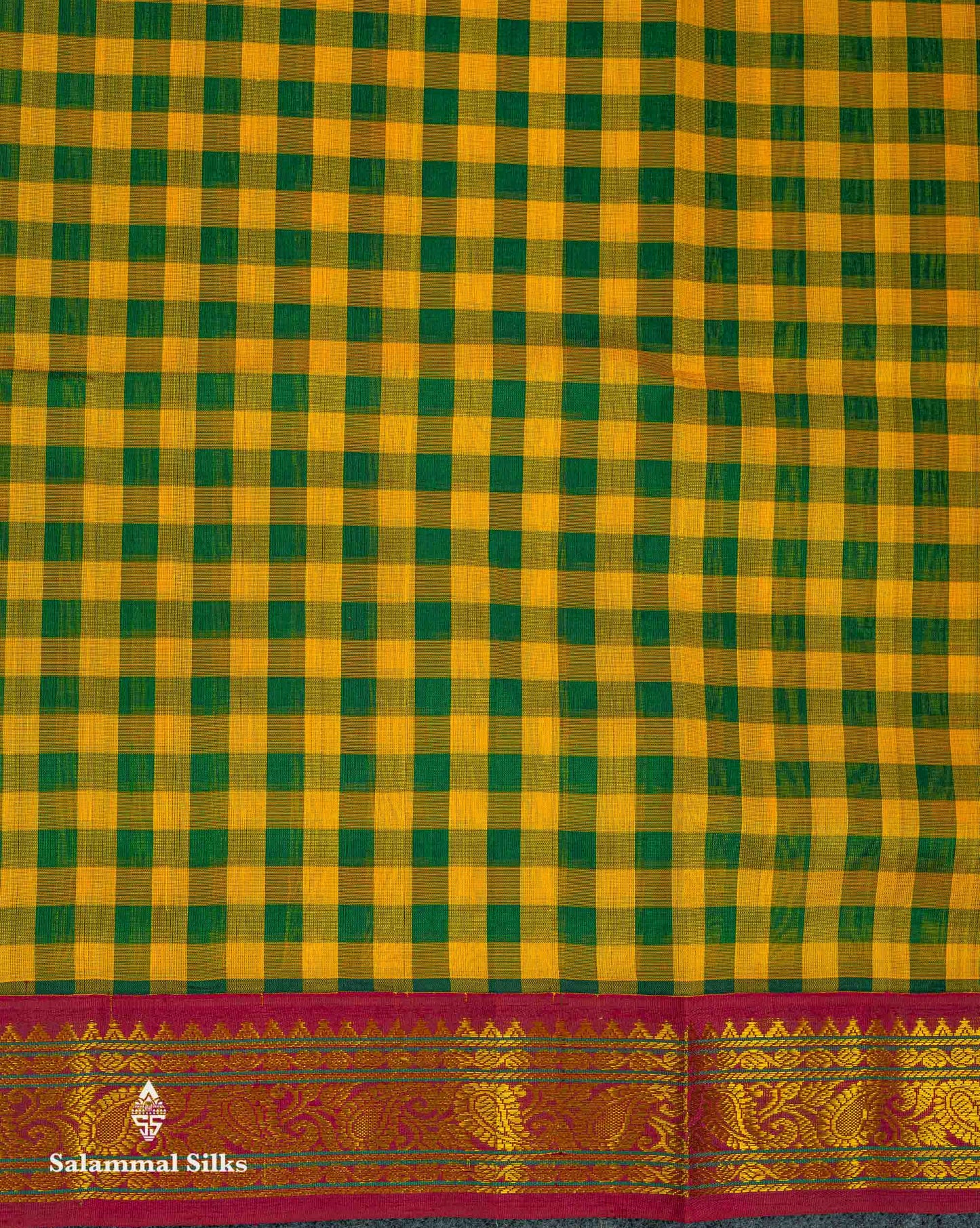 Beautiful Paalum Pazham Checks Pure Silk Cotton Saree With Contrast Dual Tone Maroon Traditional Border