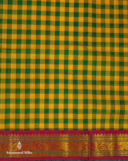 Beautiful Paalum Pazham Checks Pure Silk Cotton Saree With Contrast Dual Tone Maroon Traditional Border