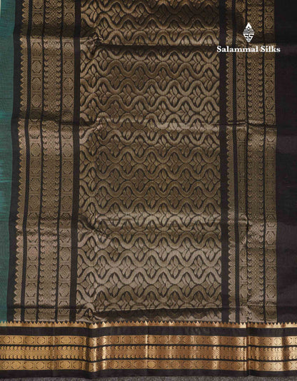 Beautiful Dual Tone Pastel Blue Plain Pure Silk Cotton Saree With Contrast Black Traditional Border