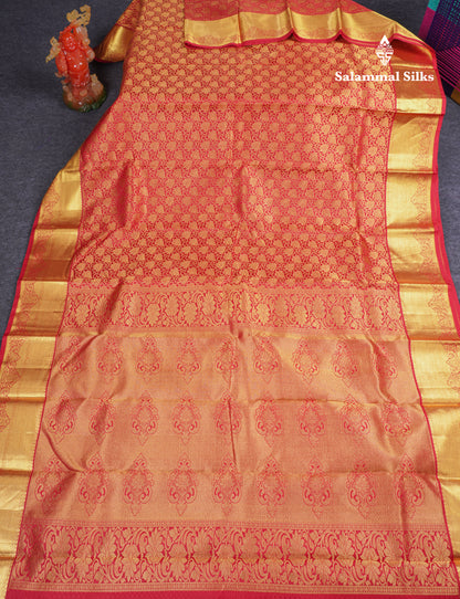 Beautiful Chilly Red Bridal Pure Kanjivaram Silk Saree With Traditional Border