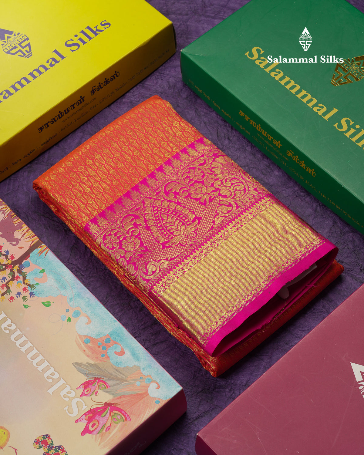 Beautiful Dual Tone Pinkish Orange Bridal Pure Kanjivaram Silk Saree With Contrast Magenta Pink Traditional Evening Morning Border