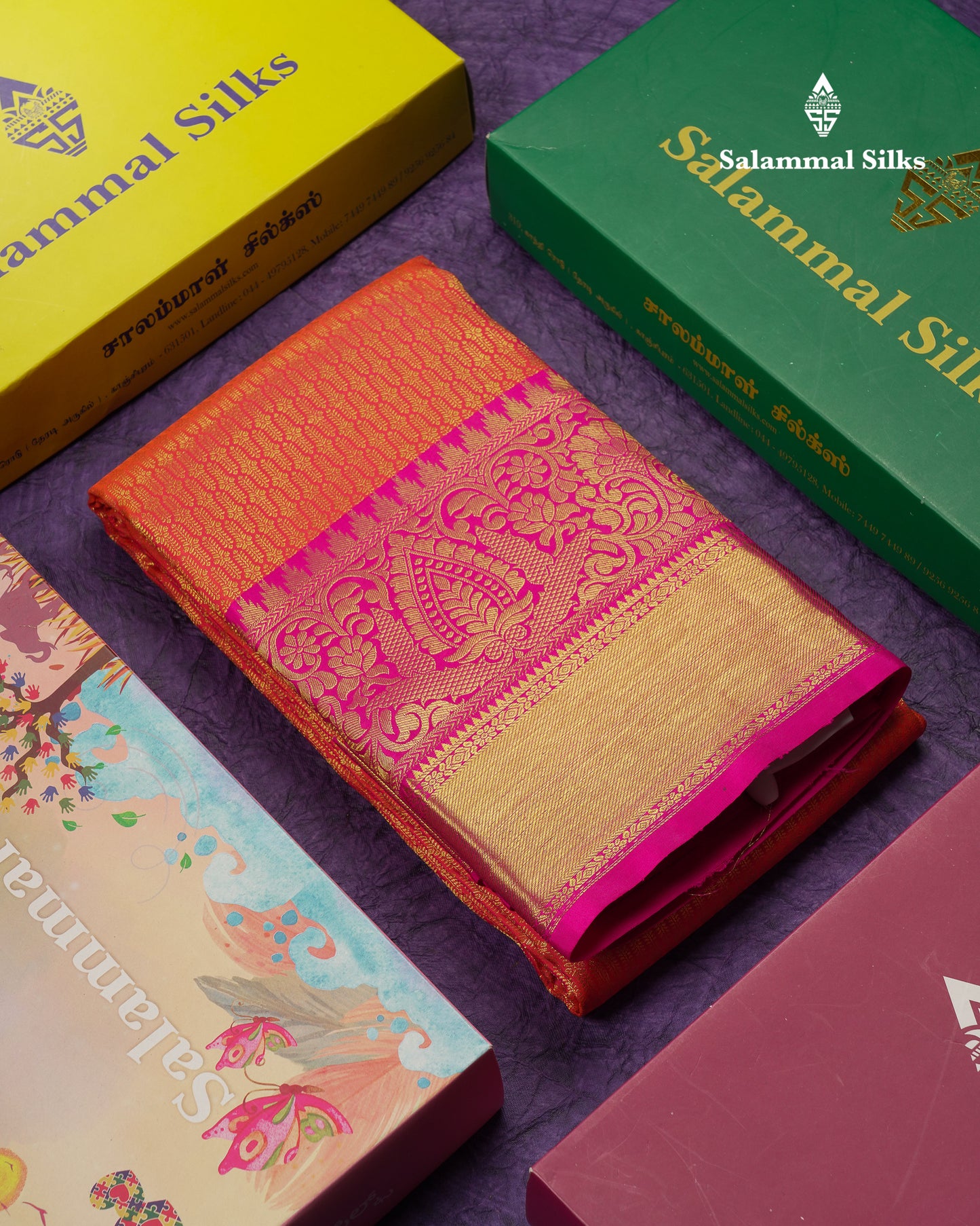 Beautiful Dual Tone Pinkish Orange Bridal Pure Kanjivaram Silk Saree With Contrast Magenta Pink Traditional Evening Morning Border