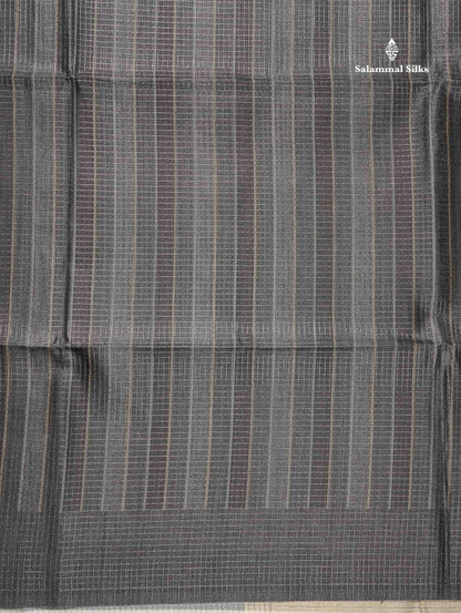 Semi Tussar Saree - Grey Colour Body With Contrast Light Mustard Yellow Blouse