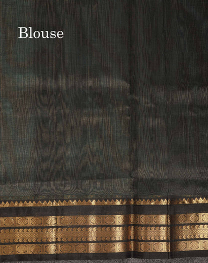 Beautiful Dual Tone Pastel Blue Plain Pure Silk Cotton Saree With Contrast Black Traditional Border