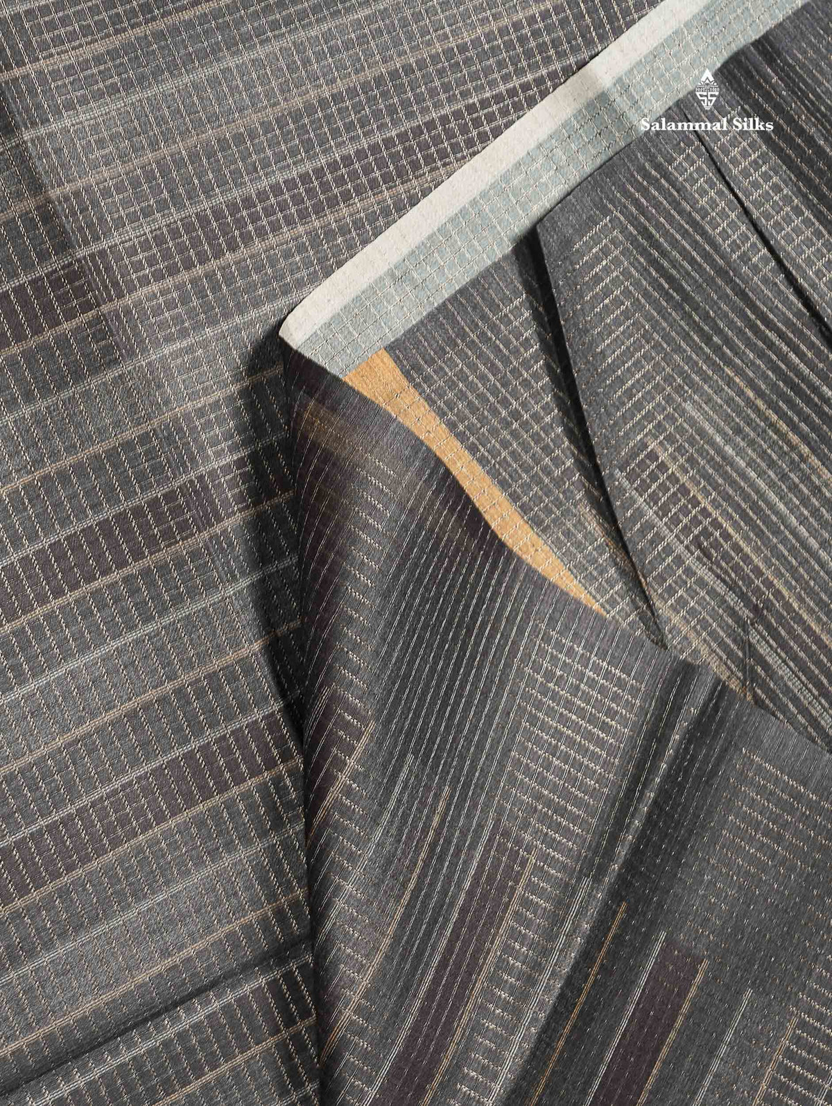 Semi Tussar Saree - Grey Colour Body With Contrast Light Mustard Yellow Blouse