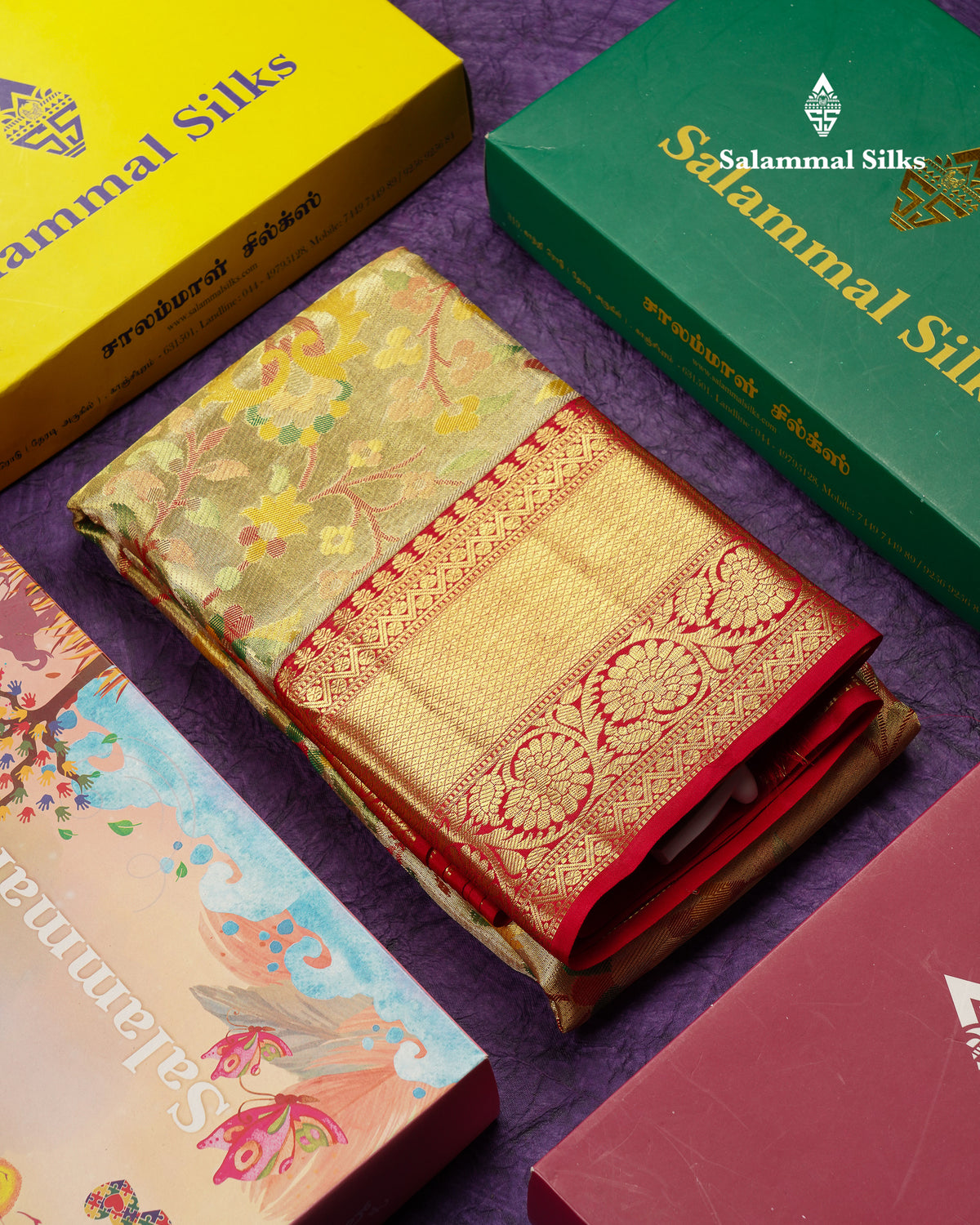 Beautiful Gold Tissue Menakari Work Bridal Pure Kanjivaram Silk Saree With Contrast Pink Traditional Border