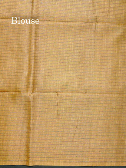 Semi Tussar Saree - Grey Colour Body With Contrast Light Mustard Yellow Blouse