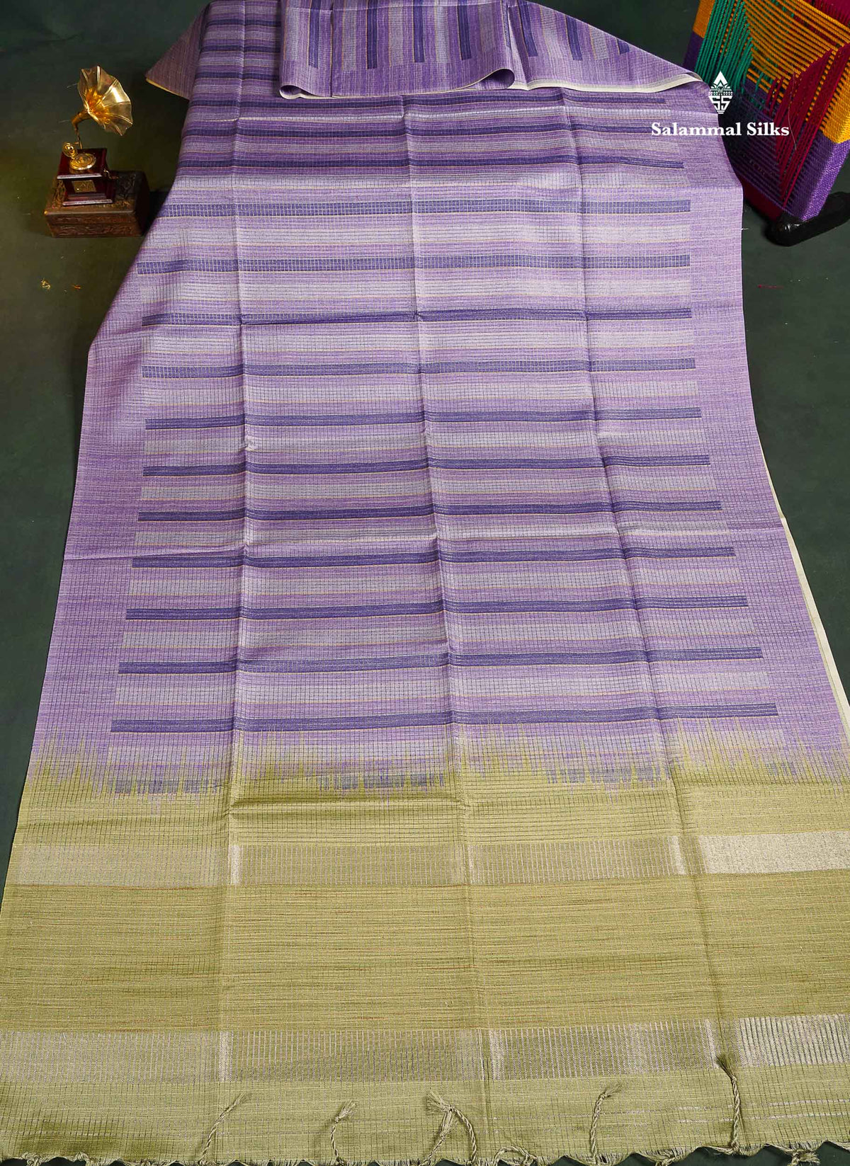 Semi Tussar Saree - Lavender Colour Body With Contrast Pista Green Blouse 