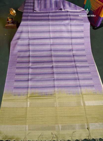 Semi Tussar Saree - Lavender Colour Body With Contrast Pista Green Blouse 
