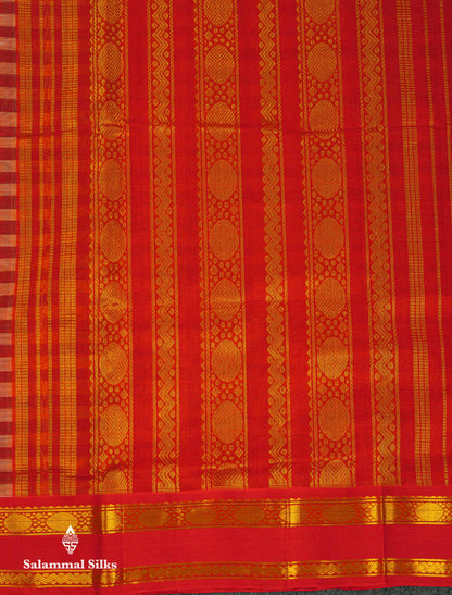 Beautiful Multicolour Checks Pure Silk Cotton Saree With Contrast Chilly Red Traditional Gap Border