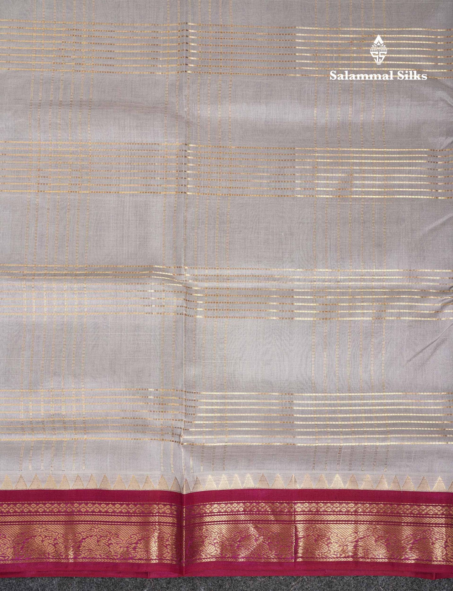 Beautiful Light Grey Pure Silk Cotton Saree With Contrast Magenta Traditional Border