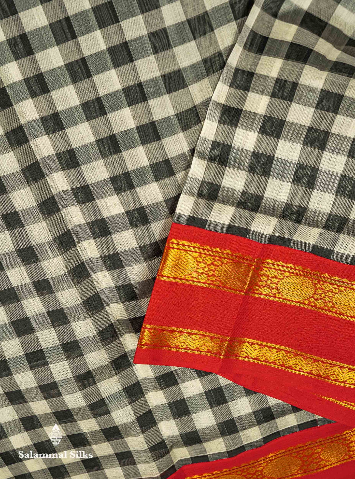 Beautiful Multicolour Checks Pure Silk Cotton Saree With Contrast Chilly Red Traditional Gap Border
