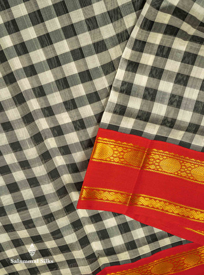 Beautiful Multicolour Checks Pure Silk Cotton Saree With Contrast Chilly Red Traditional Gap Border