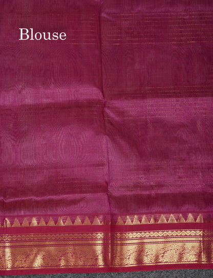 Beautiful Light Grey Pure Silk Cotton Saree With Contrast Magenta Traditional Border