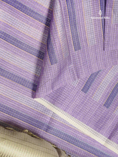 Semi Tussar Saree - Lavender Colour Body With Contrast Pista Green Blouse